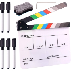 DOLAER 8PCs 10'x12' Acrylic Film Movie Directors Clapboard Kit, Magnetic Blackboard Eraser, M3 Hex Wrench And 5PCs Custom Pens Dry Erase Director