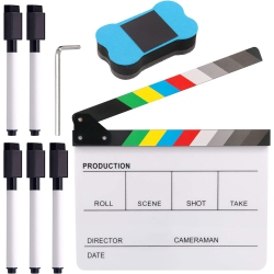 DOLAER 8PCs 10X12Inch Colorful Acrylic Film Directors Clapboard Set, Plastic Film Clapboard Cut Action Scene Clapper Board \w 5 Marker Pens, Hex