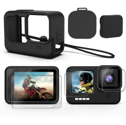 DOLAER Accessories Kit for Gopro Hero 10/9 Black, Silicone Sleeve Protective Case \w Rubber Cap + 6PCs Tempered Glass Screen Protector \w Lens Cover