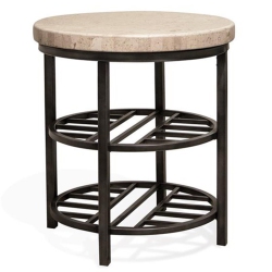 BOWERY HILL Contemporary 22" Round Stone Top Storage End Table