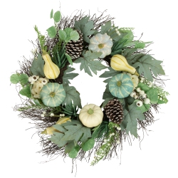 NORTHLIGHT And White Pumpkins With Berries Artificial Fall Harvest Wreath, 22-Inch, Unlit In Green