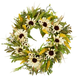 NORTHLIGHT 24" Sunflowers Artificial Fall Harvest Wreath In Beige