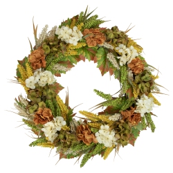 NORTHLIGHT White And Hydrangea Artificial Fall Harvest Twig Wreath, 28-Inch, Unlit In Orange