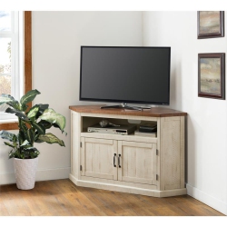 BOWERY HILL Rustic Corner 50" Wood Tv Stand In Antique And Honey In White