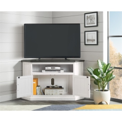 BOWERY HILL Rustic Corner 50" Wood Tv Stand In Stand With Grey Top In White