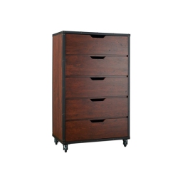 FURNITURE OF AMERICA Chevy Wood 5-Drawer Chest With Casters In Vintage Walnut
