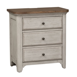LIBERTY FURNITURE Farmhouse Reimagined 3 Drawer Night Stand W/ Charging Station In White