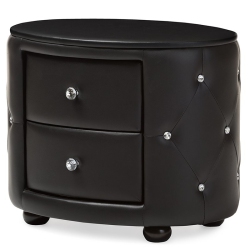 BAXTON STUDIO Davina 2 Drawer Faux Leather Tufted Nightstand In In Black