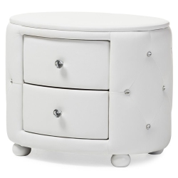 BAXTON STUDIO Davina 2 Drawer Faux Leather Tufted Nightstand In In White