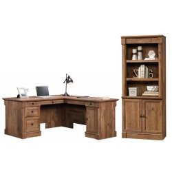 SAUDER Palladia 2 Piece L Shaped Computer Desk And 3 Shelf Bookcase Set In Vintage Oak