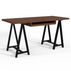 SIMPLI HOME Sawhorse Industrial 60 " W Solid Walnut Veneer And Metal Desk