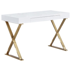 BOWERY HILL Modern Stainless Steel Frame Computer Desk - High Gloss In Gold