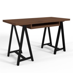 SIMPLI HOME Sawhorse Industrial 50 Inch Wide Solid Walnut Veneer And Metal Small Desk