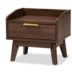 BAXTON STUDIO Mid-Century Lena 1-Drawer Wood Nightstand In Walnut In Brown