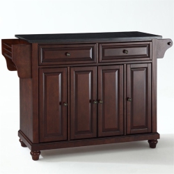 BOWERY HILL Granite Top Kitchen Island In Mahogany In Black