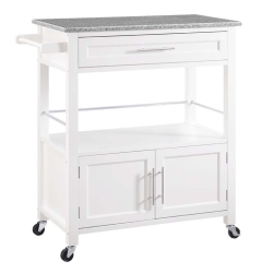 LINON Cameron Wood Granite Top Kitchen Cart In In White