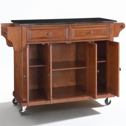 BOWERY HILL Solid Granite Top Kitchen Cart In Classic Cherry In Black