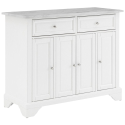 CROSLEY FURNITURE Avery Faux Marble Top Kitchen Island Cart In Distressed In White