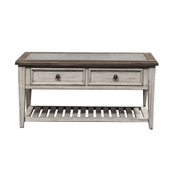 LIBERTY FURNITURE Heartland Off Wood Rectangular Ceiling Tile Cocktail Table In White