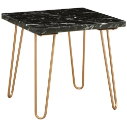 ACME FURNITURE Acme Telestis 22" Square Marble Top End Table In And Gold In Black