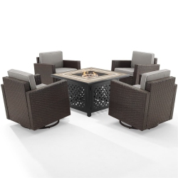 CROSLEY FURNITURE Palm Harbor 5 Piece Wicker Patio Fire Table Set In Gray And In Brown