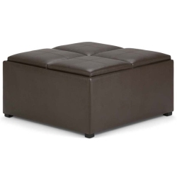 SIMPLI HOME Avalon Square Faux Leather Ottoman In Chocolate In Brown