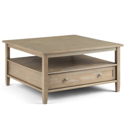 SIMPLI HOME Warm Shaker Wood 36" Square Transitional Coffee Table In In Gray