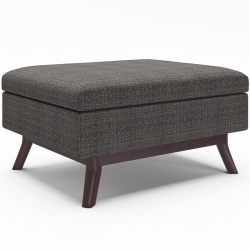 SIMPLI HOME Owen 36" Square Upholstered Modern Coffee Table Ottoman In Ebony