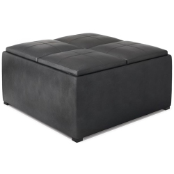 SIMPLI HOME Avalon 35" Square Faux Leather Storage Coffee Table Ottoman In In Black
