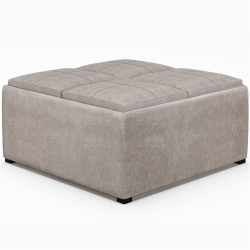 SIMPLI HOME Avalon 35" Square Faux Leather Storage Coffee Table Ottoman In In Gray