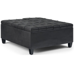 SIMPLI HOME Harrison 36" Transitional Square Coffee Table Ottoman In Faux Leather In Black