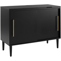 BOWERY HILL Contemporary Wood Media Console Table In Matte In Black