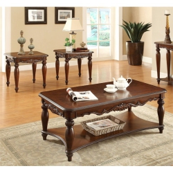 FURNITURE OF AMERICA Garner Traditional Wood 3-Piece Coffee Table Set In Cherry