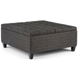 SIMPLI HOME Harrison 36 In. W Coffee Table Storage Ottoman In Ebony Tweed Look Fabric In Gray