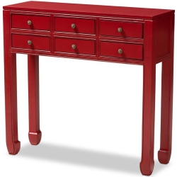 BAXTON STUDIO Pomme 6 Drawer Console Table In And Bronze In Red