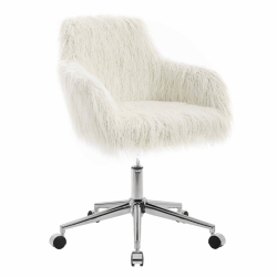 LINON Fiona Faux Fur Upholstered Office Chair In In White