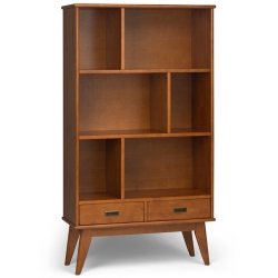 SIMPLI HOME Draper Solid Hardood 64 " X 35 " Mid-Century Modern Bookcase And Storage Unit In Teak In Brown