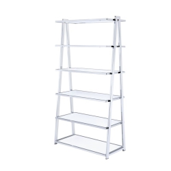 ACME FURNITURE Acme Coleen Leaning Bookcase In High Gloss And Chrome In White