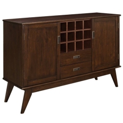 SIMPLI HOME Draper Solid Hardood 54 " Mid-Century Modern Sideboard Buffet And Wine Rack In Medium Auburn In Brown