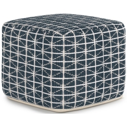 SIMPLI HOME Noreen Boho Square Pouf In Dark And White Handloom Woven Pattern In Blue