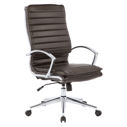 OFFICE STAR High Back Manager's Faux Leather Chair In Espresso With Chrome Base