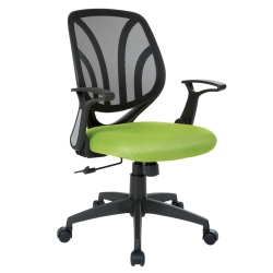 OFFICE STAR Screen Back Chair With Mesh Flip Arms And Silver Accents In Green