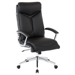 OFFICE STAR Executive Faux Leather High Back Chair With Padded Arms And Chrome Base In Black