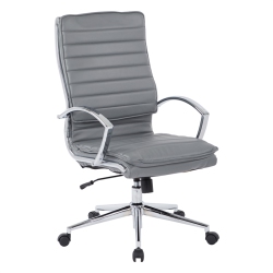 OFFICE STAR High Back Manager's Faux Leather Chair In With Chrome Base In Charcoal