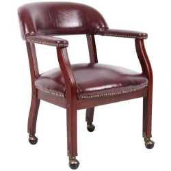 BOSS OFFICE PRODUCTS Ivy League Faux Leather Executive Mobile Guest Chair In In Burgundy