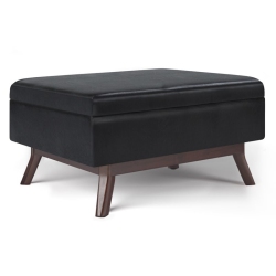 SIMPLI HOME Owen Faux Air Leather Coffee Table Storage Ottoman In Midnight In Black