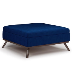 SIMPLI HOME Owen 36 In.w Mid Century Coffee Table Storage Ottoman In Velvet Fabric In Blue