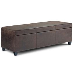 SIMPLI HOME Avalon Faux Leather Storage Ottoman Bench In In Brown