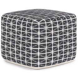 SIMPLI HOME Noreen Boho Square Pouf In Slate Gray And Handloom Woven Pattern In White