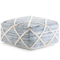 SIMPLI HOME Cowan Boho Square Pouf In And Natural Handloom Woven In Blue